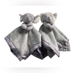 Set - 2 Carter's Gray Elephant Lovey Security Blankets Plush 14" Twins Spare
